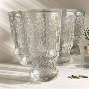 Vintage Textured Clear Glass Pebble Texture Glasses Set Lot of 6 Drinkware Style